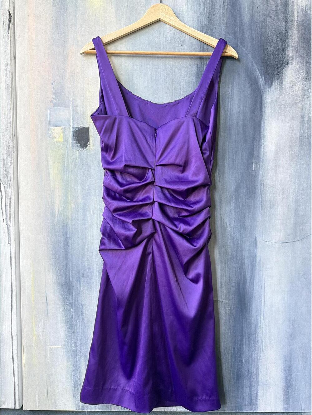 Vintage Suzi Chin Ruched Cocktail Dress Purple Size 8 - Picture 4 of 7